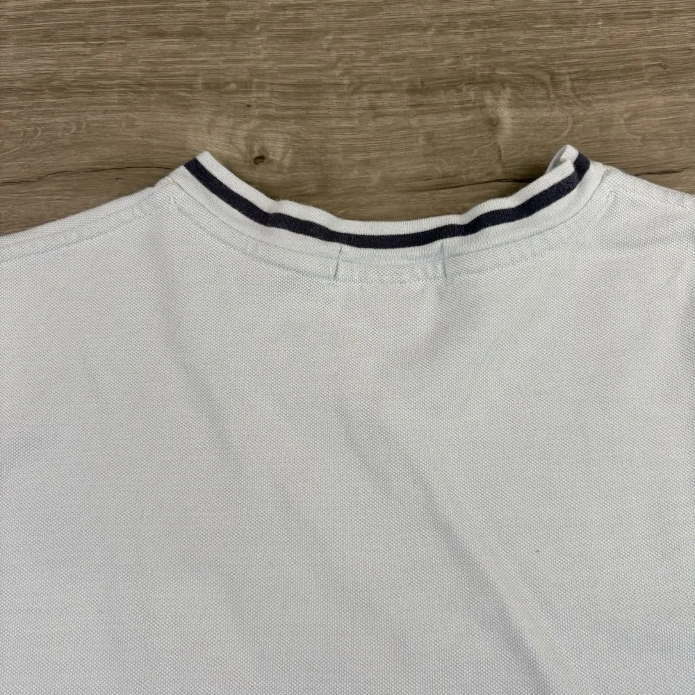 Polo Ralph Lauren Mens Size Large V-Neck Pique Ringer Shirt Light Blue Pony Y2K